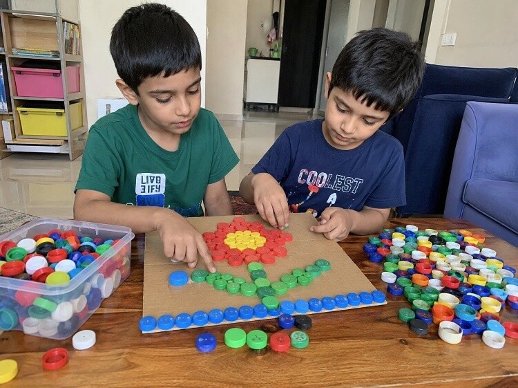 Bottle cap sorting and craft projects