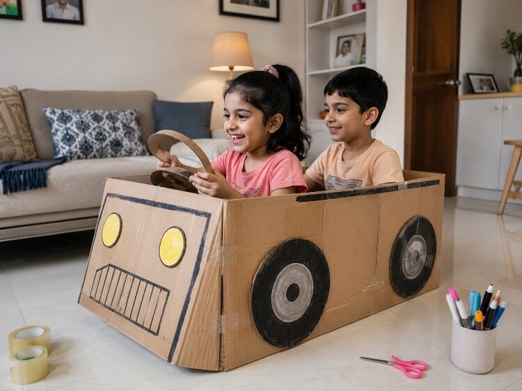 Cardboard box playhouse or vehicle