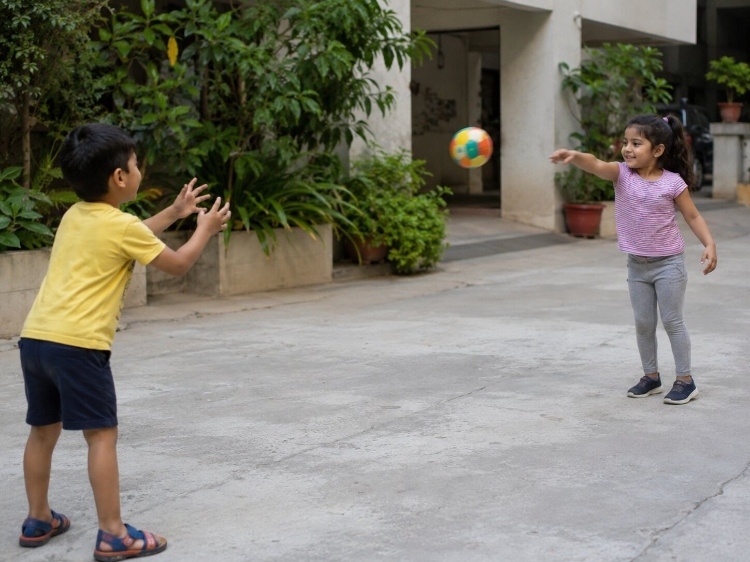 Catching and throwing a ball,