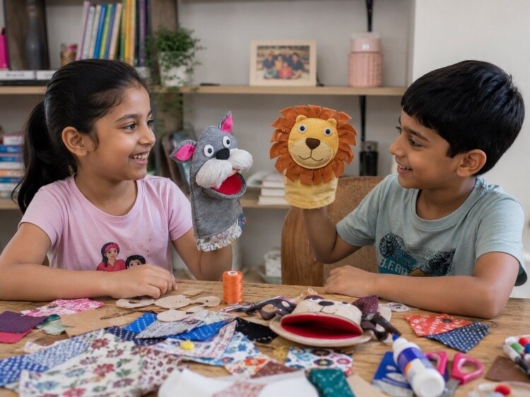 Fabric scrap puppet making