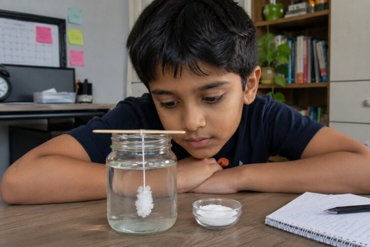 Growing crystals from salt or sugar water