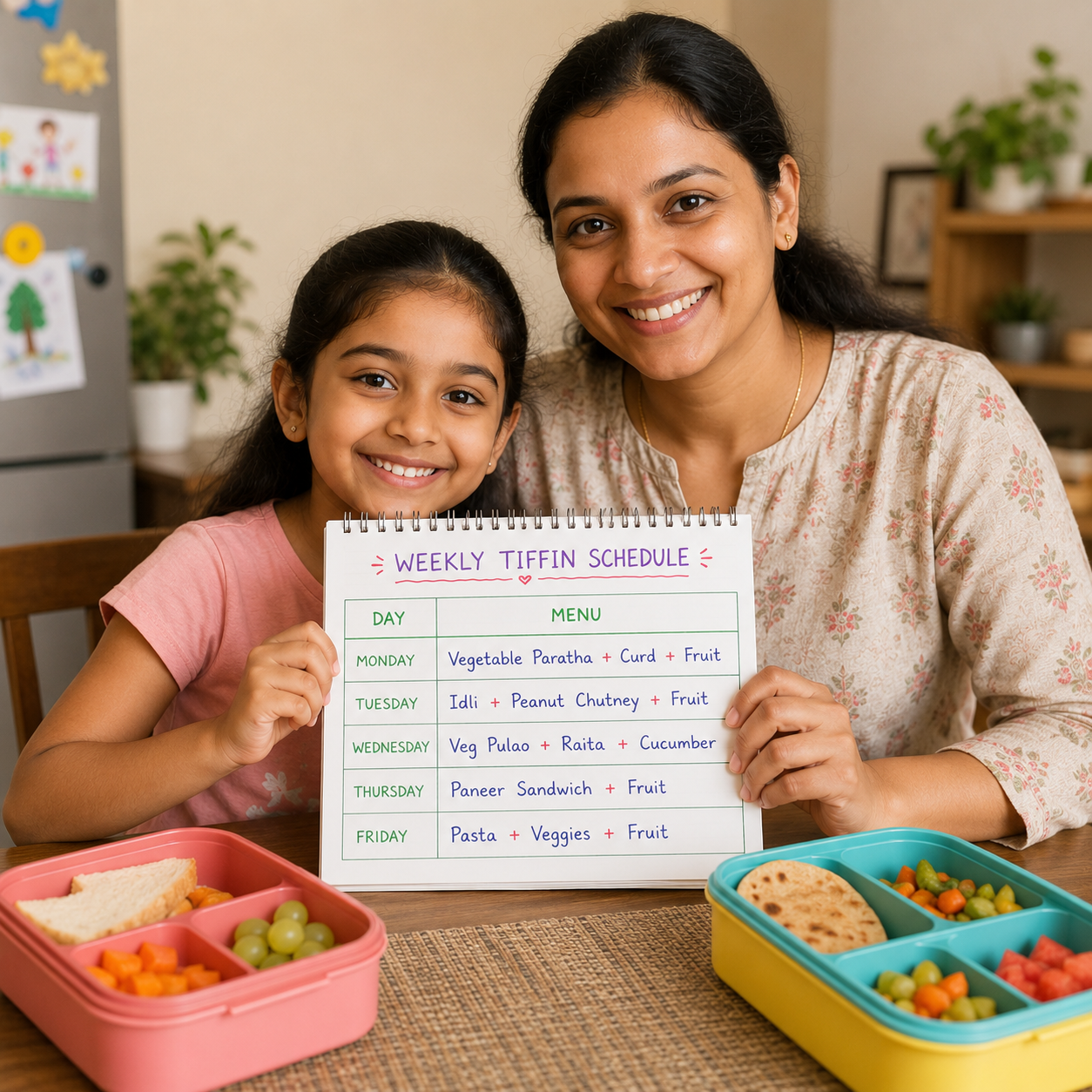 Make a weekly tiffin schedule with your child
