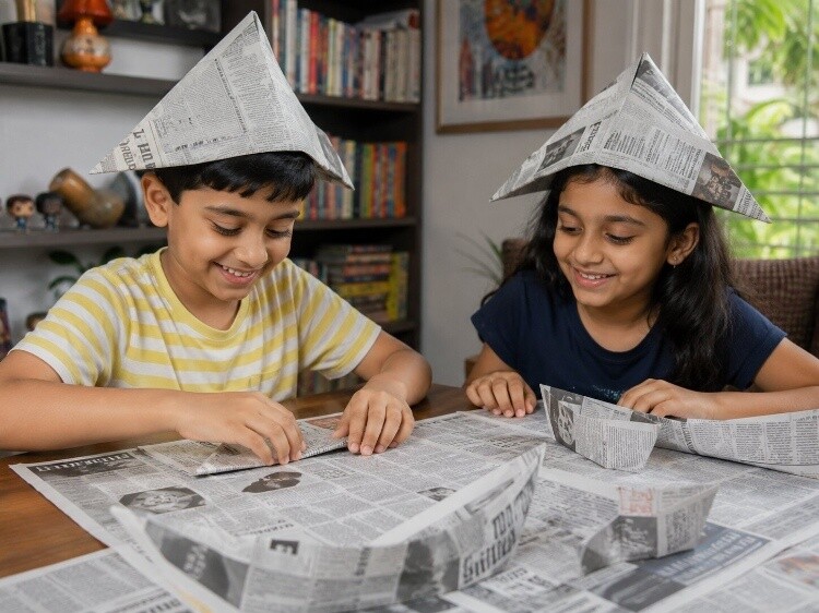 Newspaper hats and boats