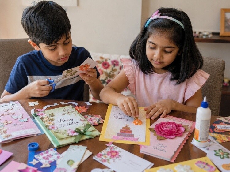 Old greeting card upcycling into new cards