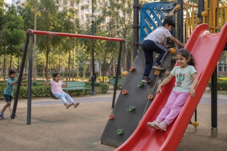 Park equipment use — climbing, swinging, sliding