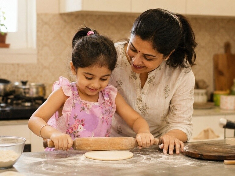 Rolling roti or chapati dough