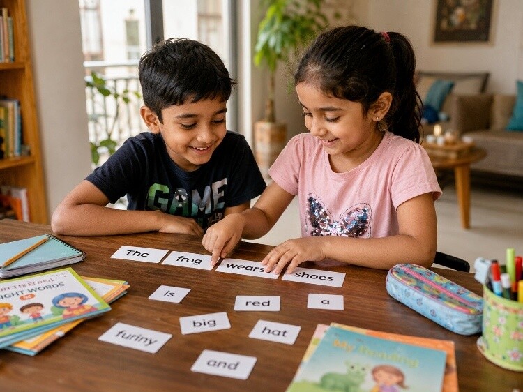 Sentence building with word cards