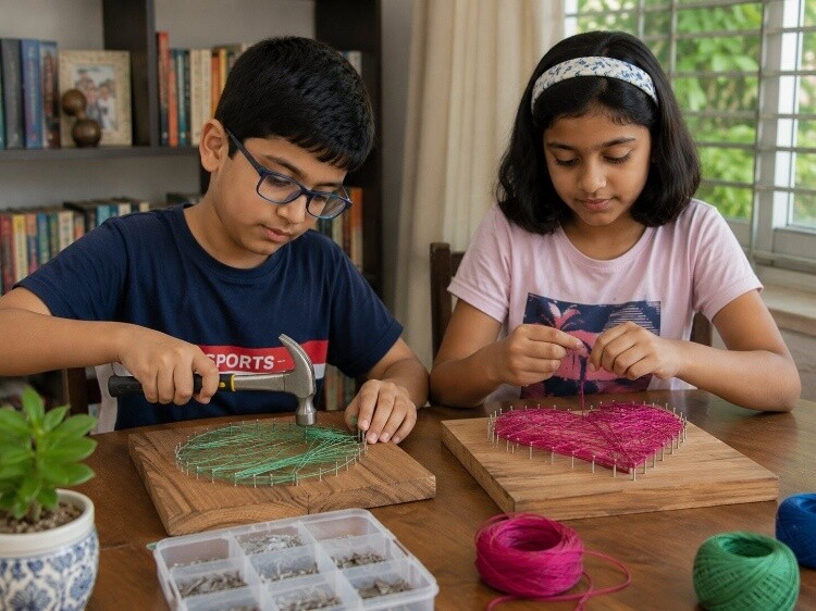 String art on a wooden board