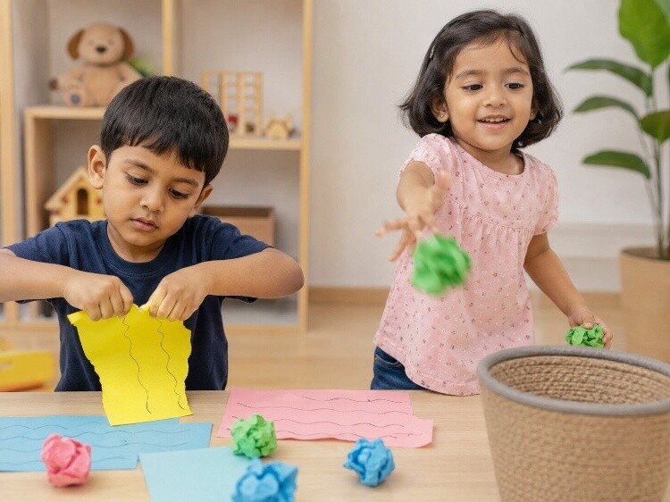 Tearing and scrunching paper 