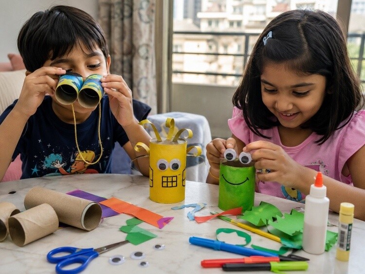 Toilet paper roll binoculars, robots, or animals