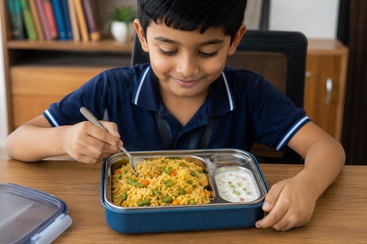 Vegetable pulao with raita on the side