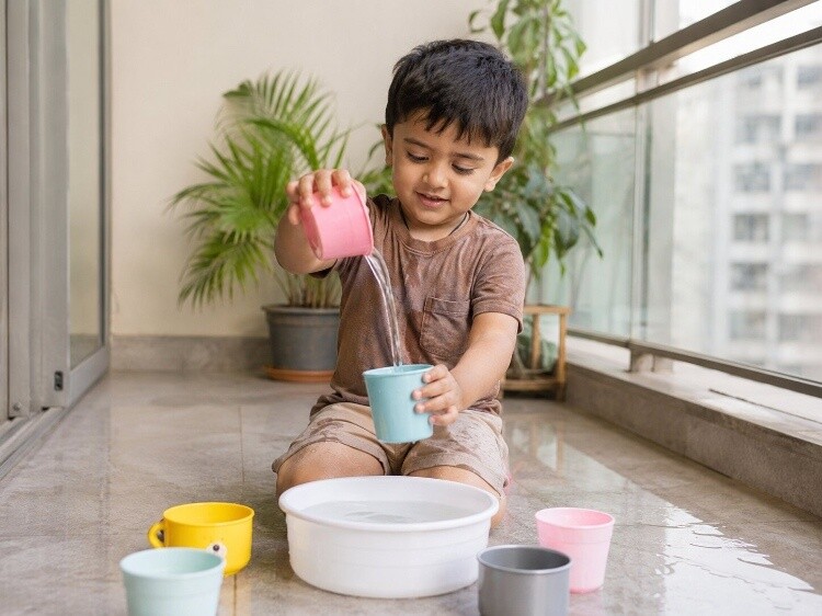 Water pouring with small cups