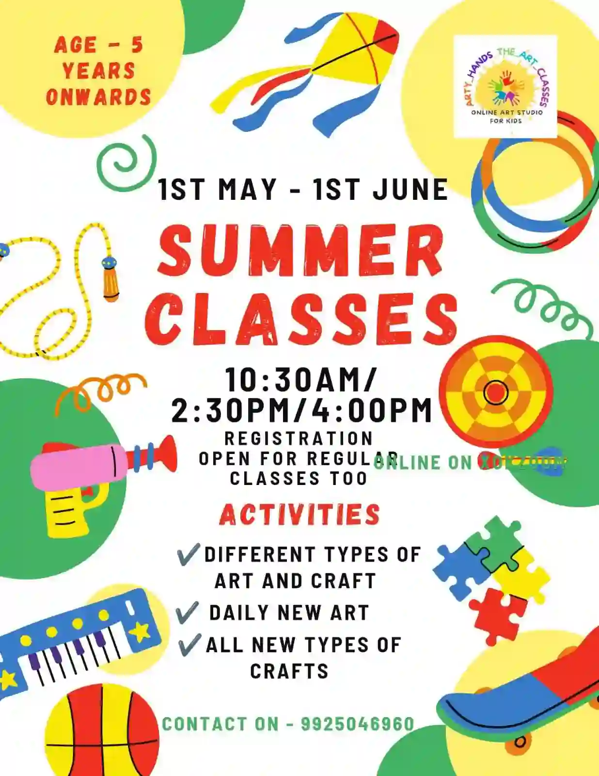 Arty hands the art classes-Summer Classes 2026