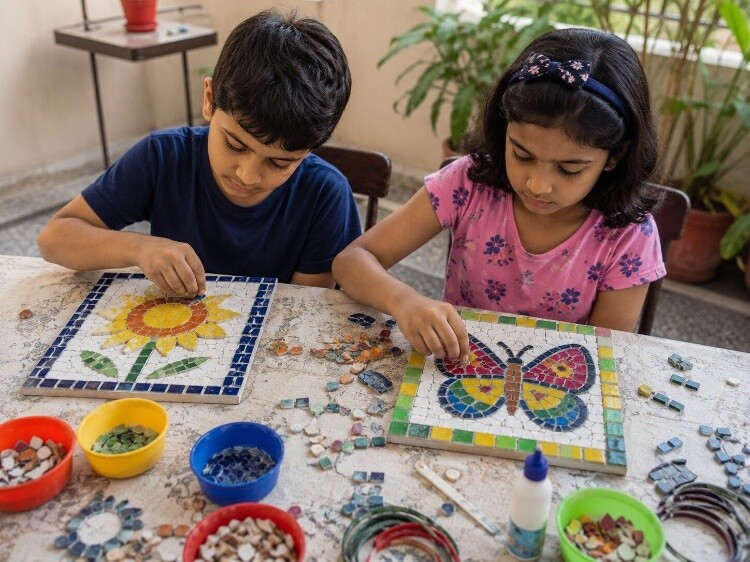 Simple mosaic art using broken tile or bangle pieces