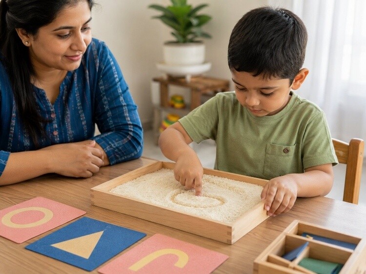 Sandpaper or rice-tray letter tracing