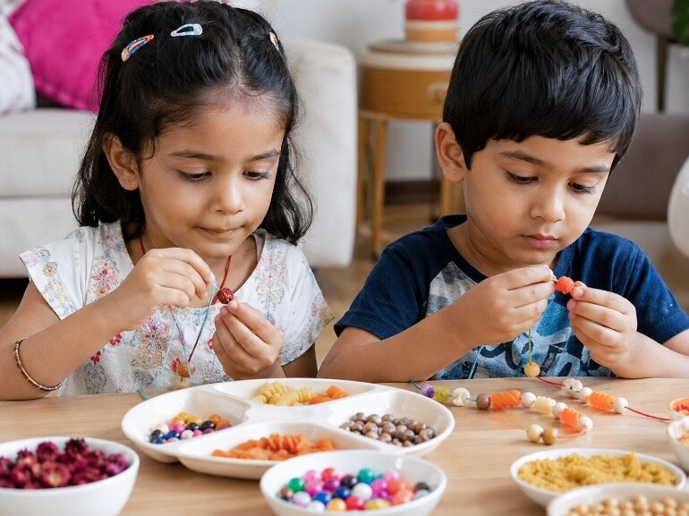 Threading beads, pasta, or dried flowers