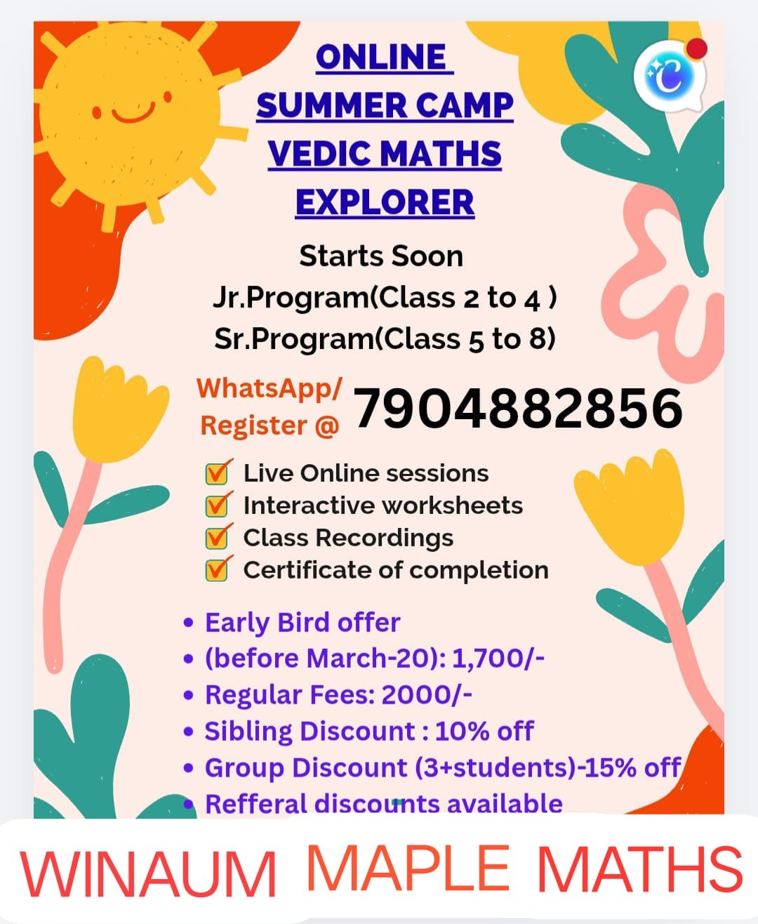 WINAUM MAPLE MATHS-Online Summer Camp 2026